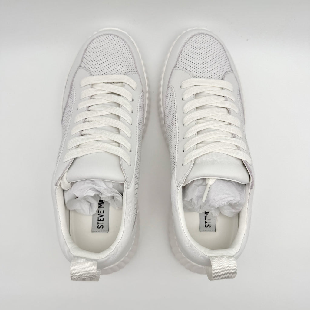 Steve Madden Womens Shock Sneakers US 7.5 M White Leather Platform NIB