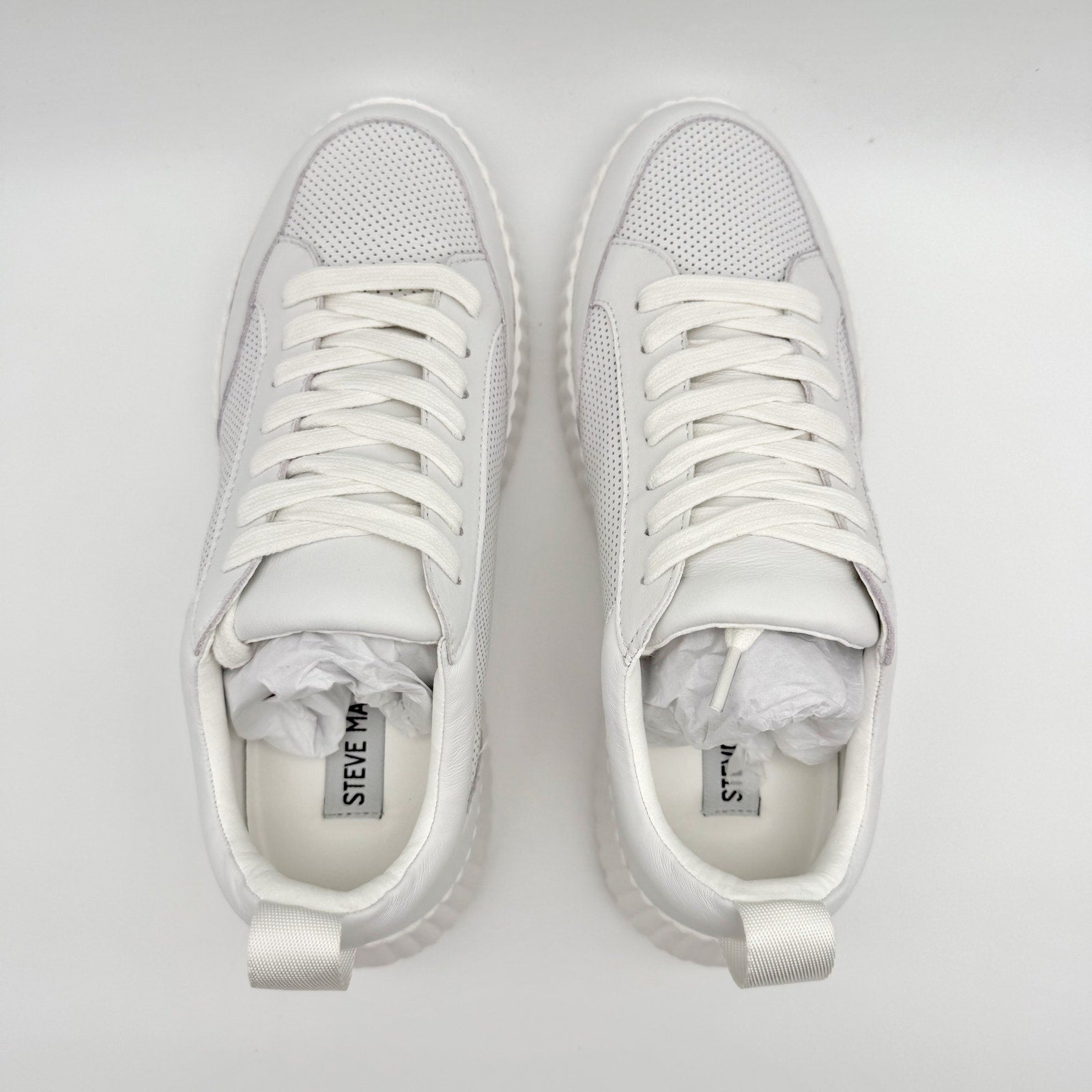 Steve Madden Womens Shock Sneakers US 7.5 M White Leather Platform NIB