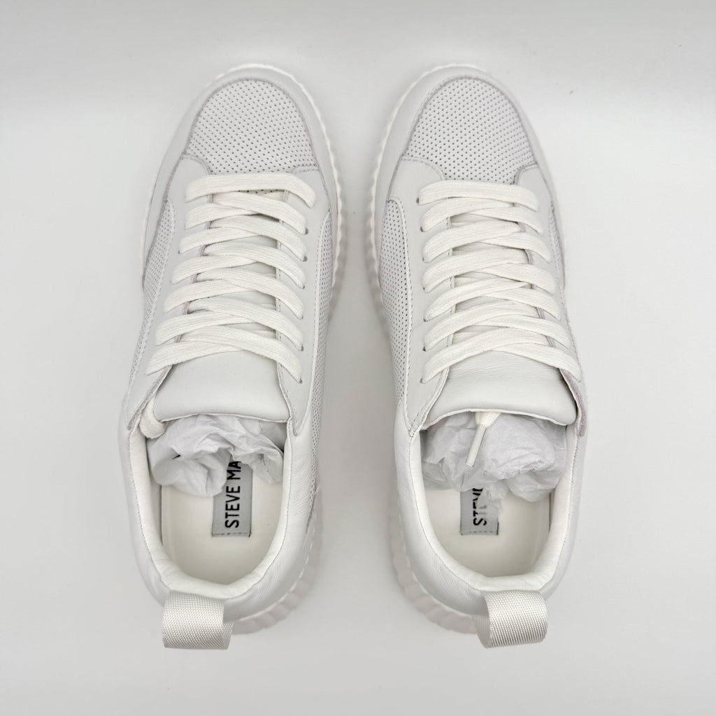 Steve Madden Womens Shock Sneakers US 7.5 M White Leather Platform NIB