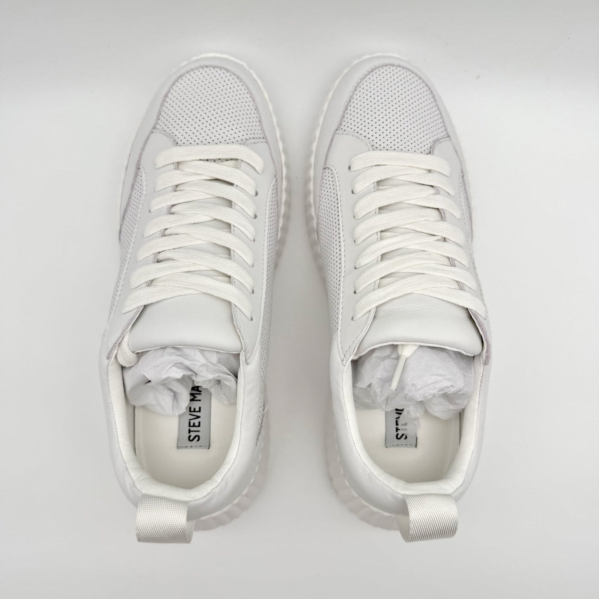 Steve Madden Womens Shock Sneakers US 7.5 M White Leather Platform NIB