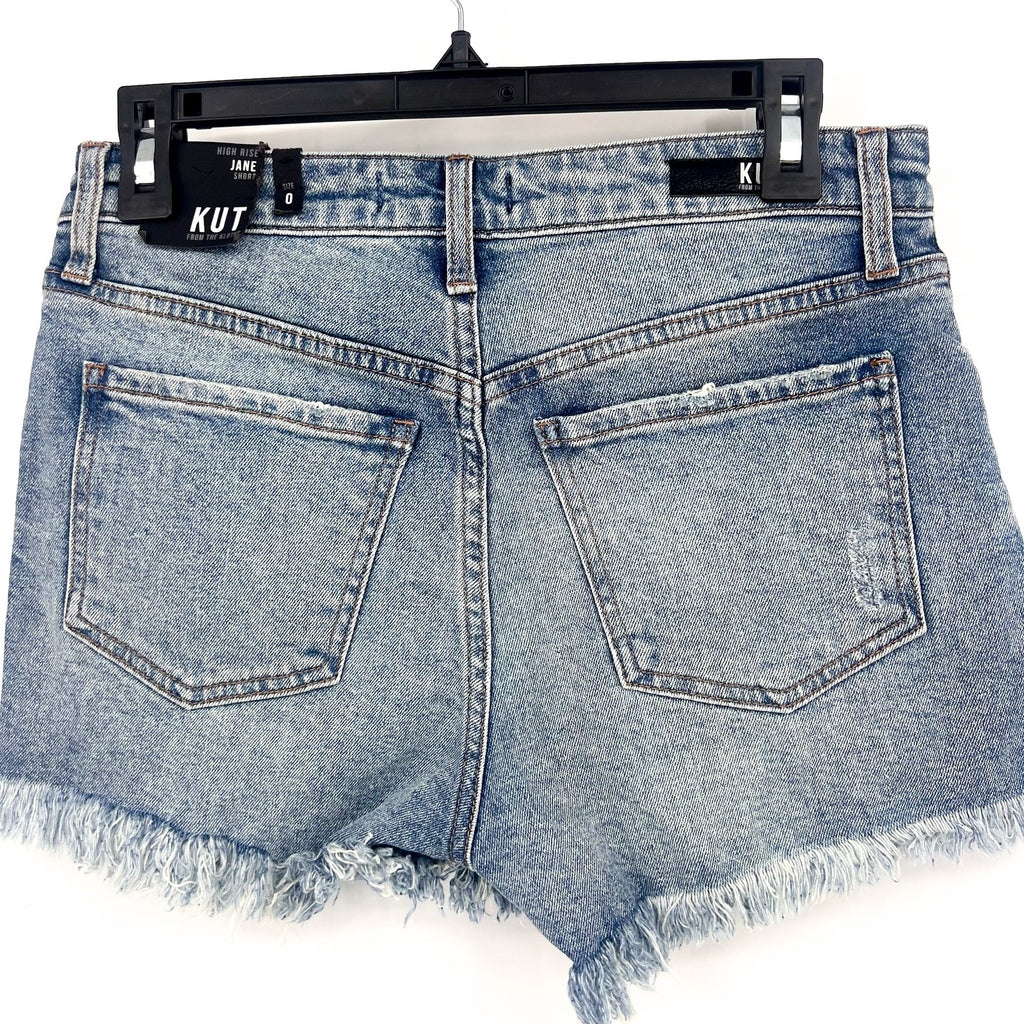 KUT FROM THE KLOTH Jane Jean Shorts Size 0 Proactive Blue Fray Hem NWT