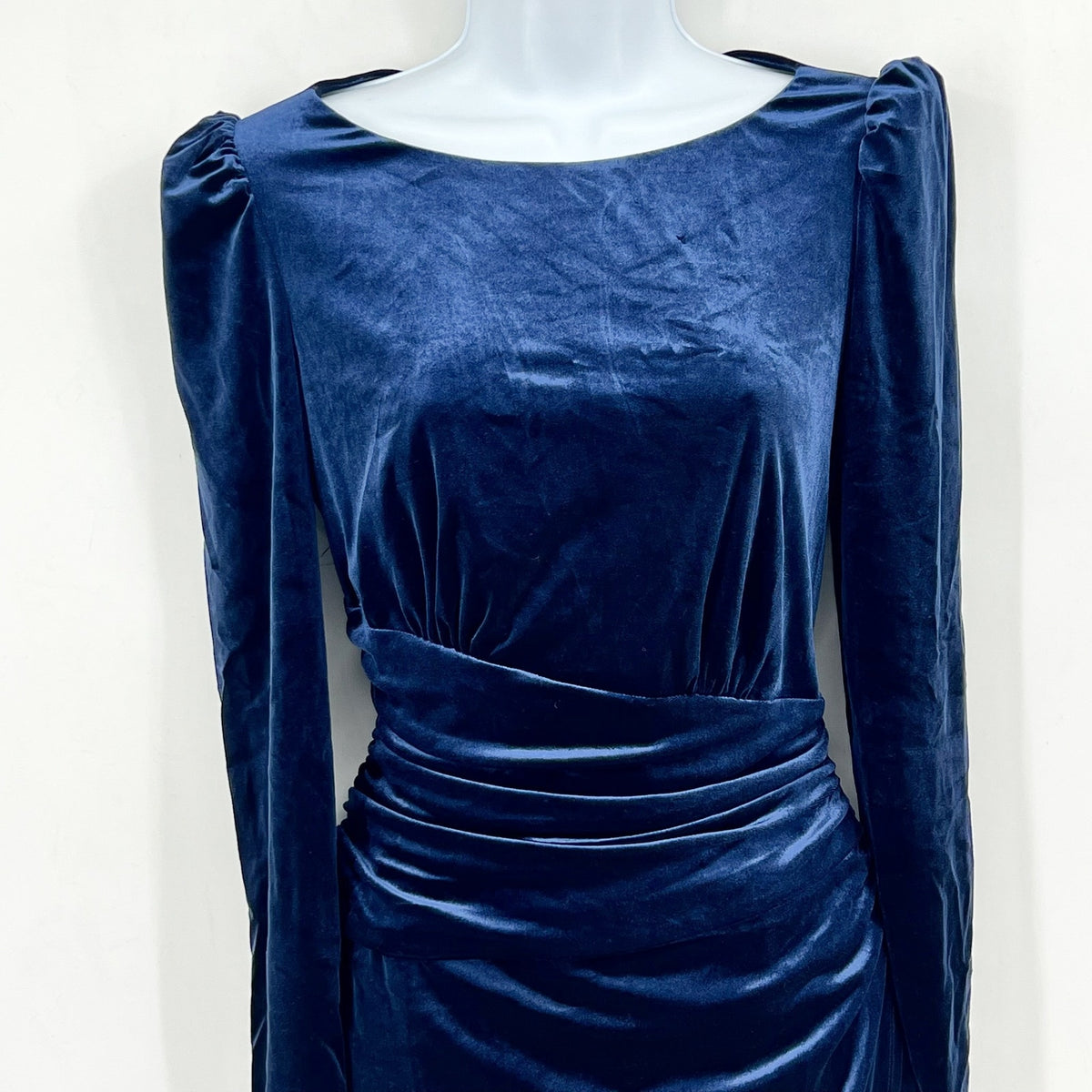 LAUREN RALPH LAUREN Velvet Cocktail Dress Size 2 Navy Blue Ruched Waist NWT