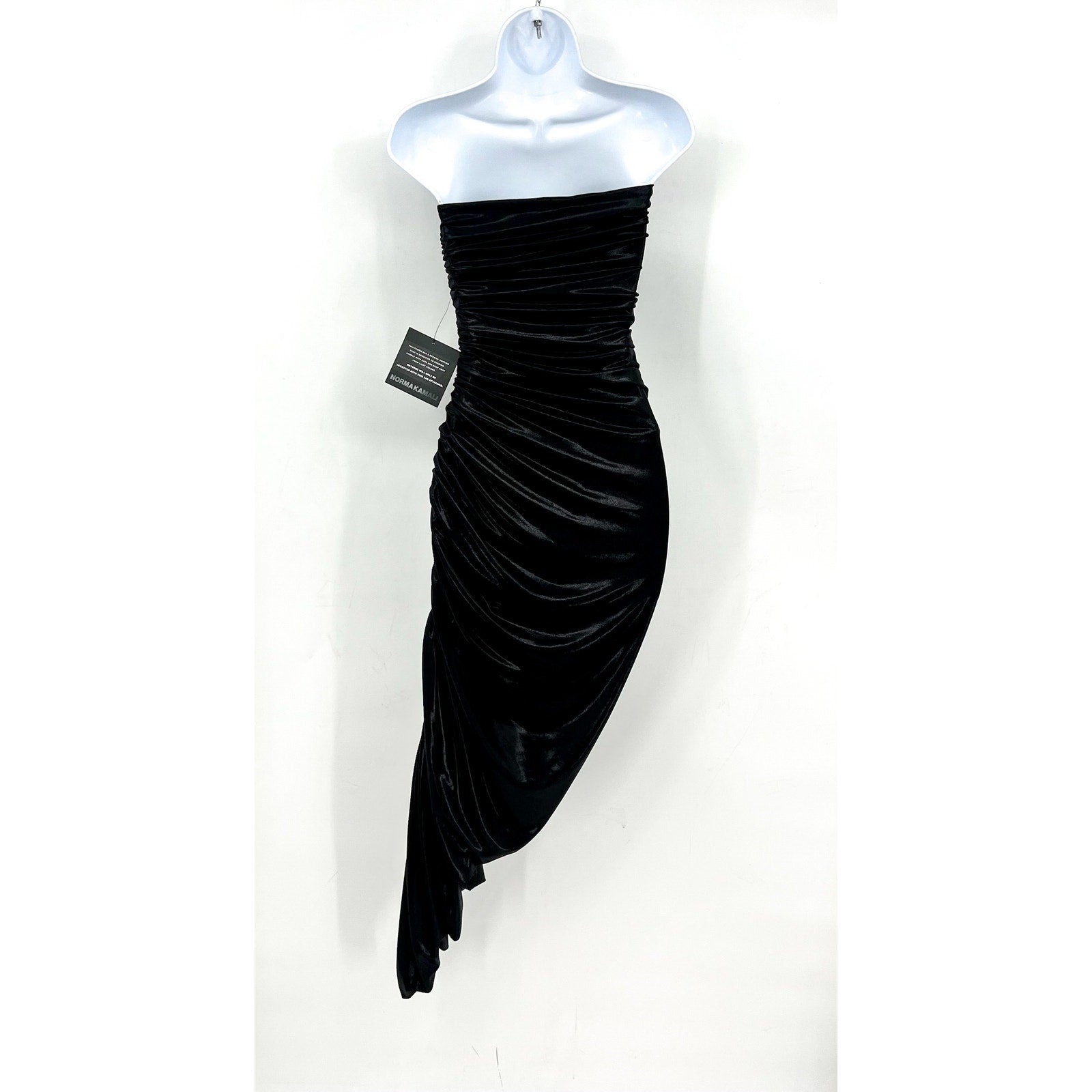 NORMA KAMALI Diana Strapless Midi Dress XS 34 Black Metallic Ruched Stretch NWT