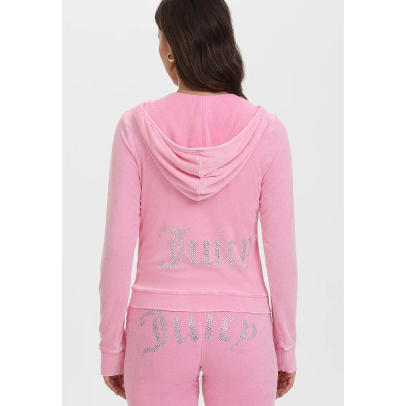 JUICY COUTURE Women's Big Bling Towel Terry Zip Hoodie Small Hot Hot Pink NWT