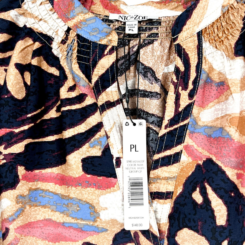 NIC + ZOE Women's Terracotta Garden Top Large Petite Brown Multi V Neck NWT