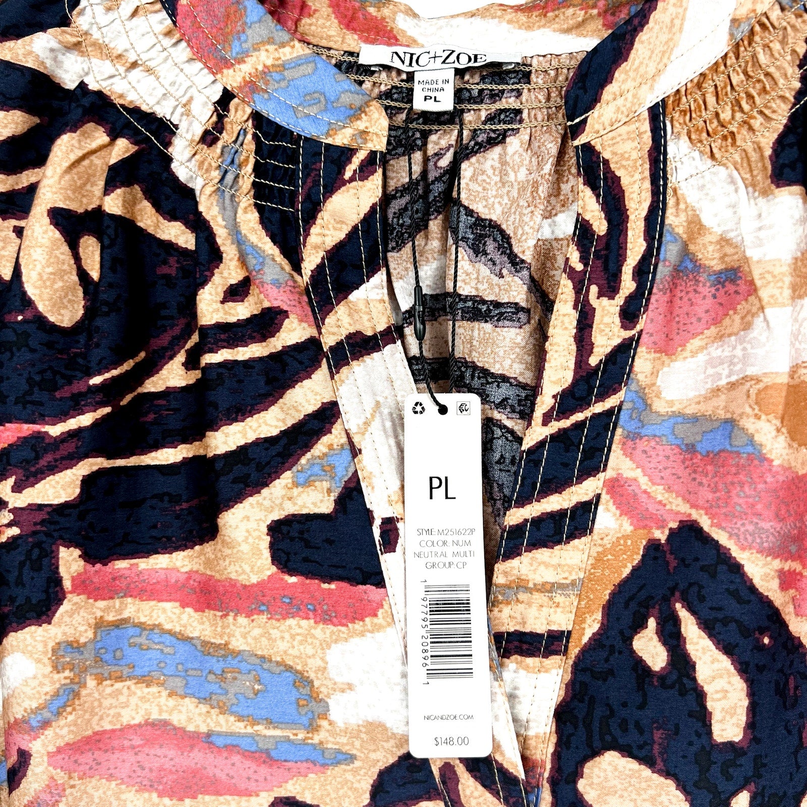 NIC + ZOE Women's Terracotta Garden Top Large Petite Brown Multi V Neck NWT