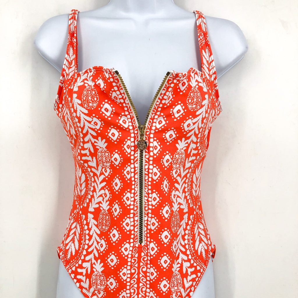 LILLY PULITZER Womens Emil One Piece Swimsuit Size 14 Orange Flamingo NWT
