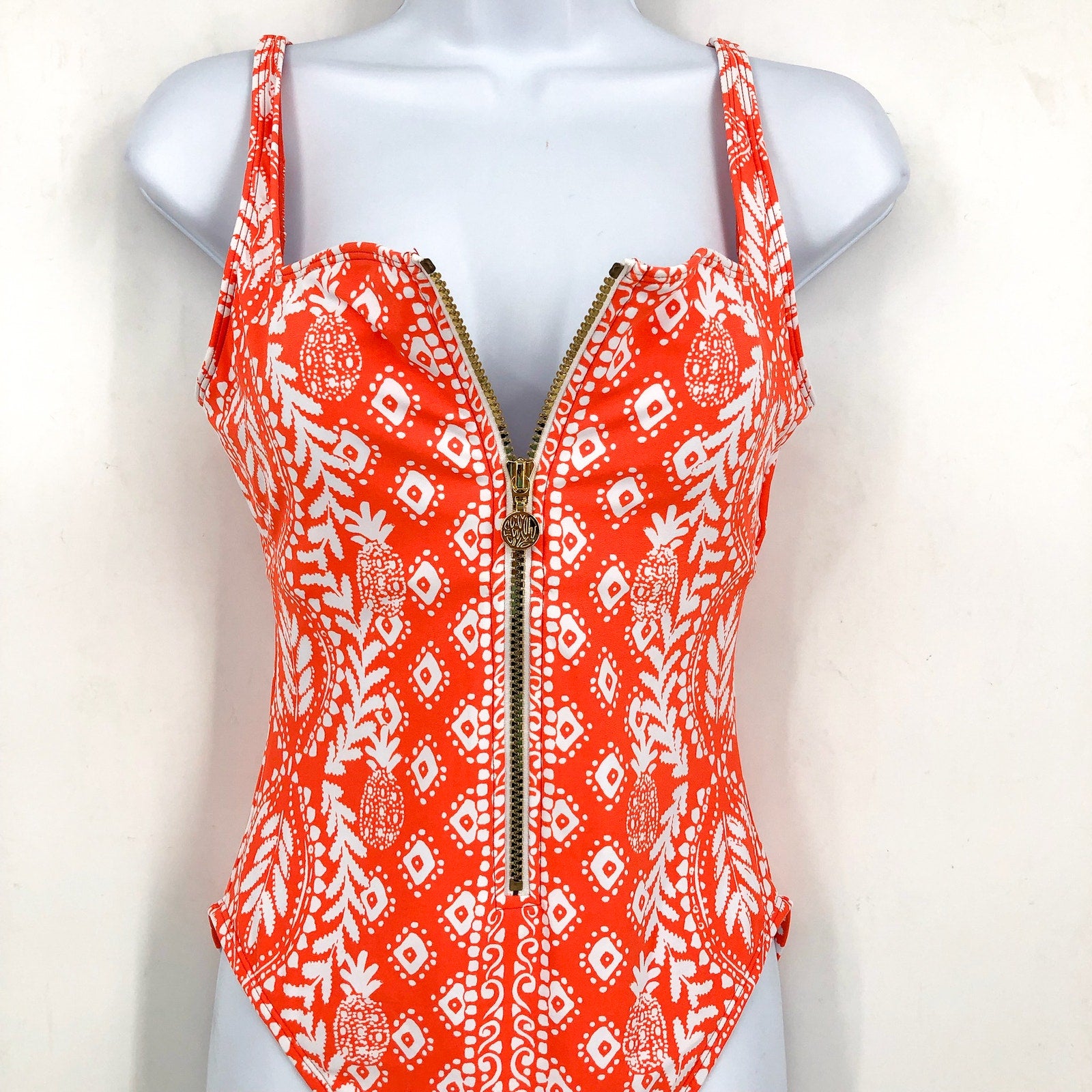 LILLY PULITZER Womens Emil One Piece Swimsuit Size 14 Orange Flamingo NWT
