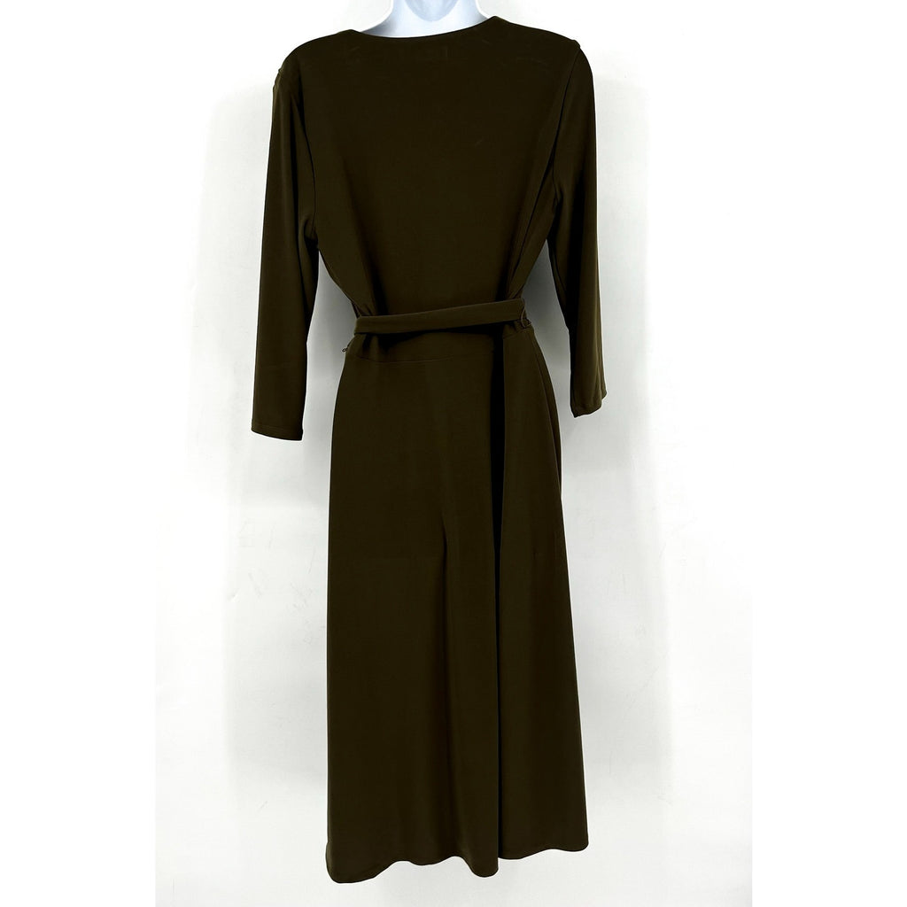 LAUREN RALPH LAUREN Surplice Jersey Dress Size 8 Olive Green Faux Wrap Belt NWT