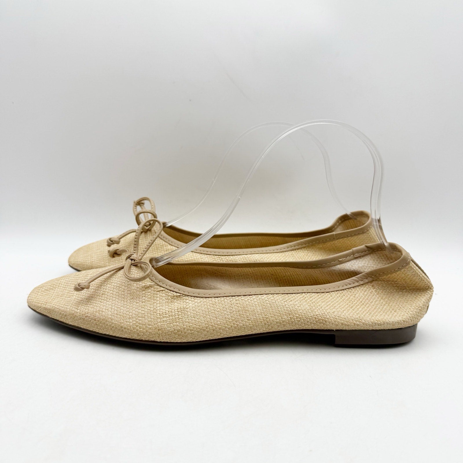 Schutz Womens Arissa Straw Ballet Flats US 8.5 Beige Woven Bow NWOB