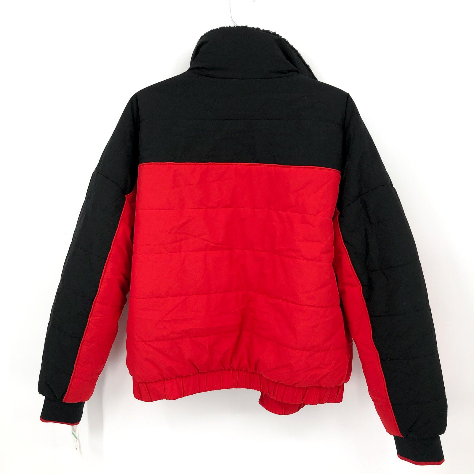 TOMMY HILFIGER SPORT Womens Reversible Track Jacket Large Red Black Sherpa NWT