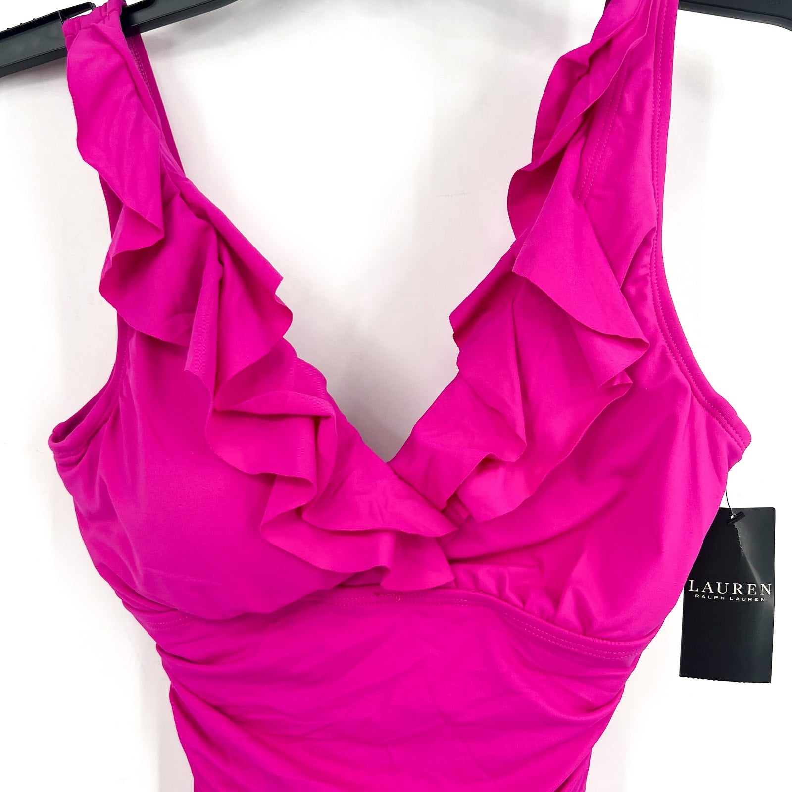 LAUREN RALPH LAUREN Ruffle One Piece Swimsuit Size 4 Orchid Pink Beach Club NWT