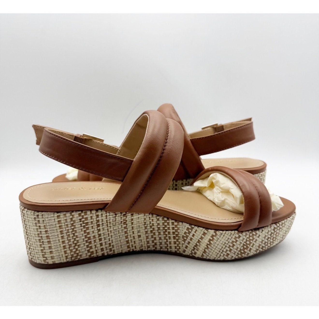 Violet & Red Women's Casey Wedge Sandal Size 8.5 Brown Tan Leather Platform NWOB