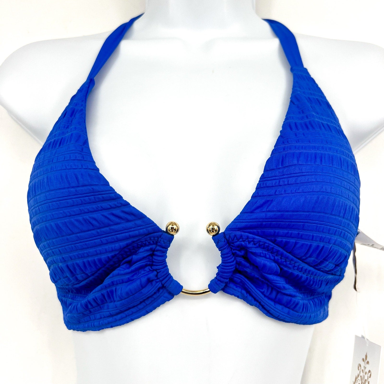 BECCA Women's Coast Halter Bikini Top Small Blue Ultramarine Adjustable Tie NWT