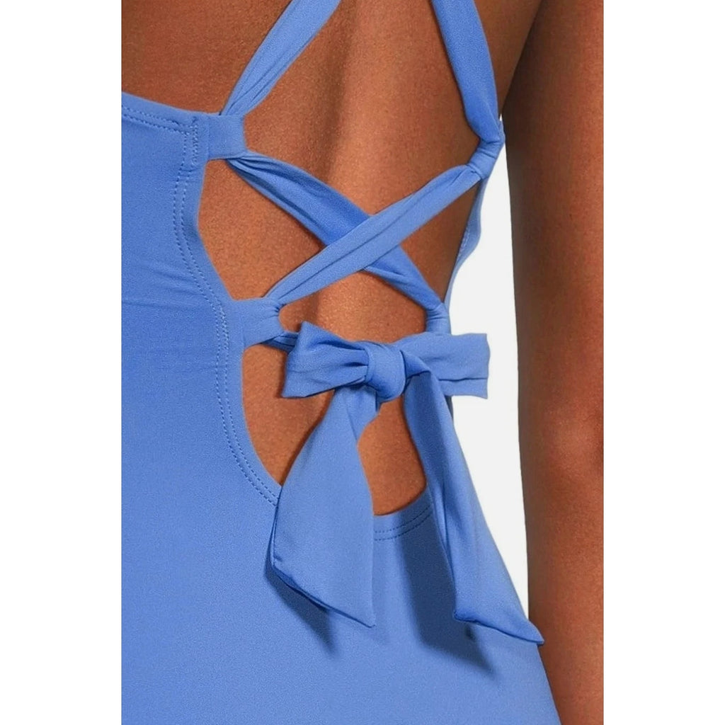 TOMMY BAHAMA Novelty Pearl One-Piece Swimsuit 10 Cornflower Blue Lace-Back NWOT