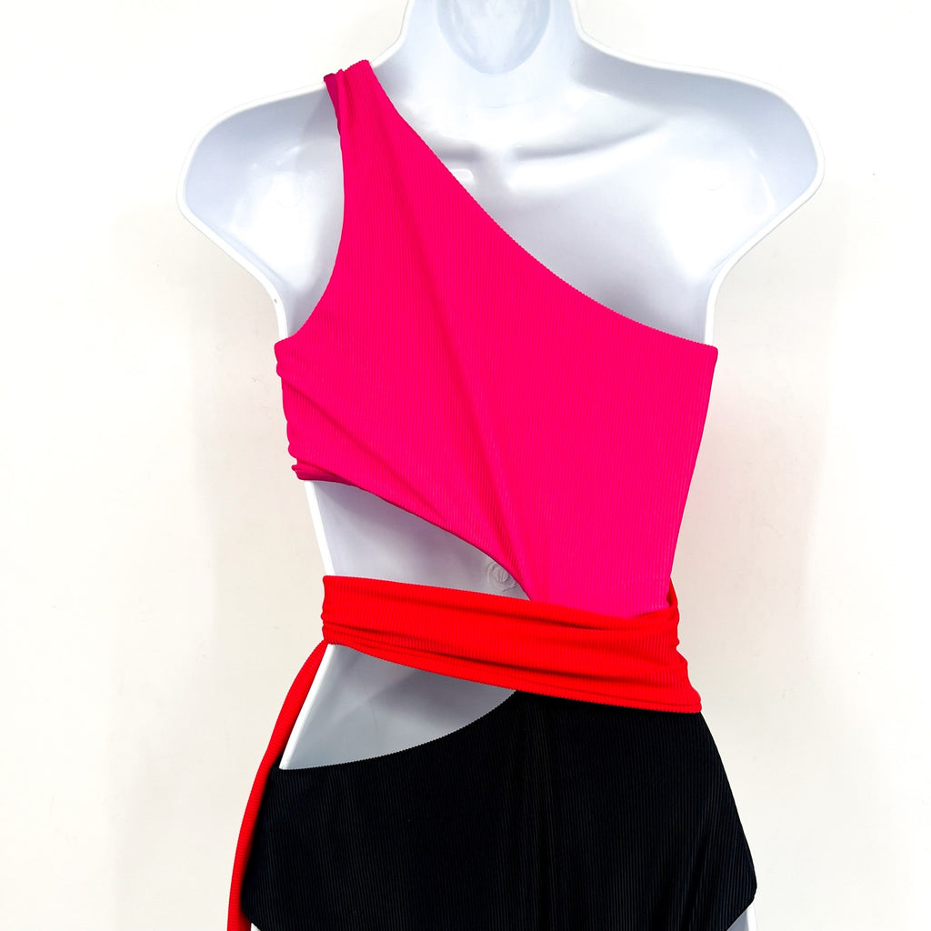 BEACH RIOT Carlie One Piece Swimsuit Small Pink Black Glacier Color-Block NWT