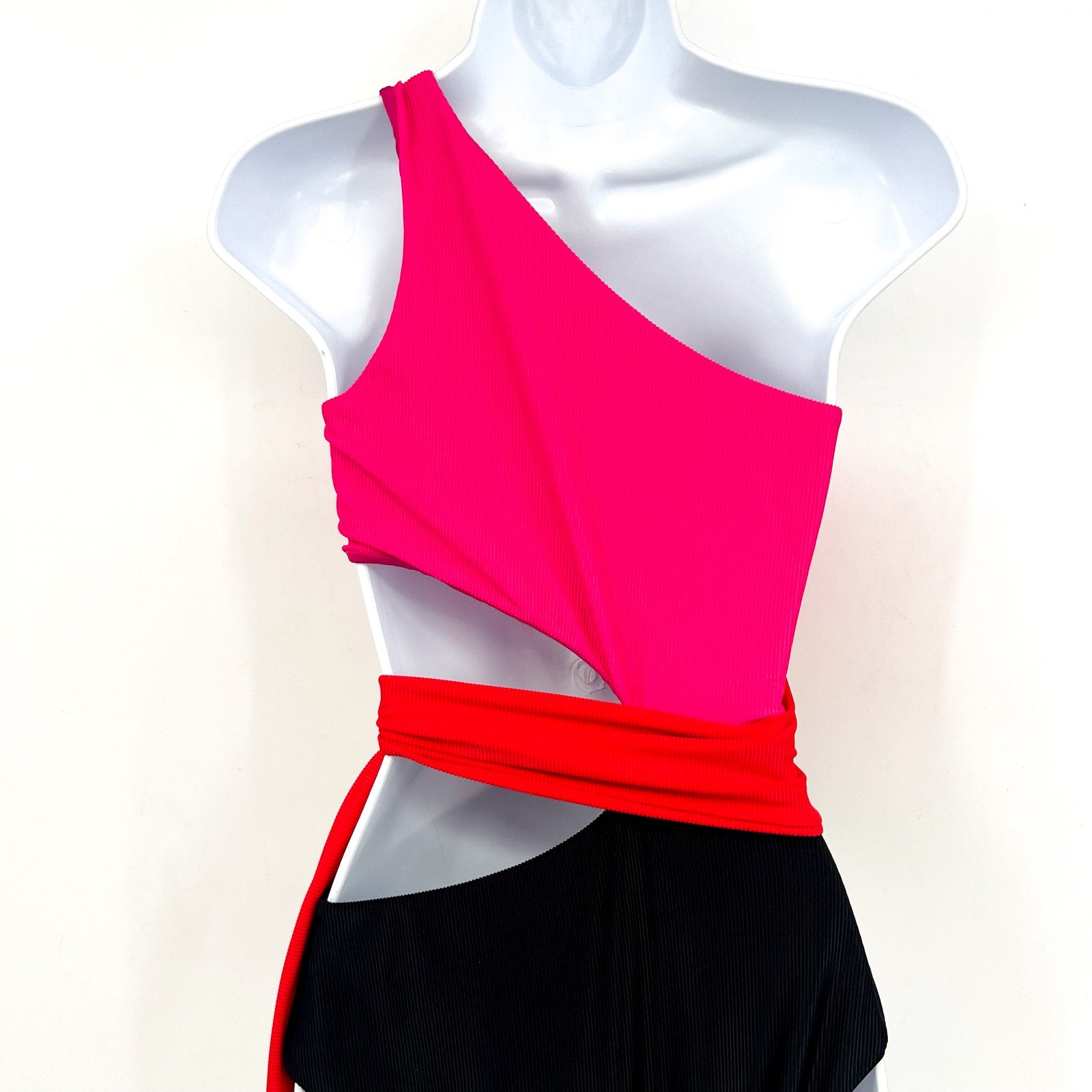 BEACH RIOT Carlie One Piece Swimsuit Small Pink Black Glacier Color-Block NWT