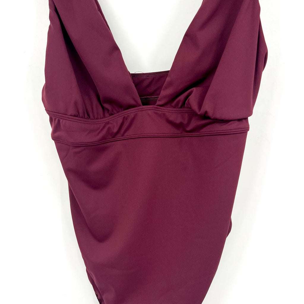 Lauren Ralph Lauren Sculpting V Neck One Piece Swimsuit 14 Claret Red NWT