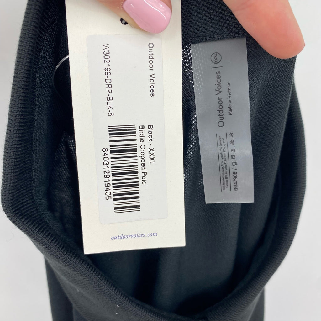 OUTDOOR VOICES Womens Birdie Crop Polo Shirt 3XL Black Pique Collared NWT