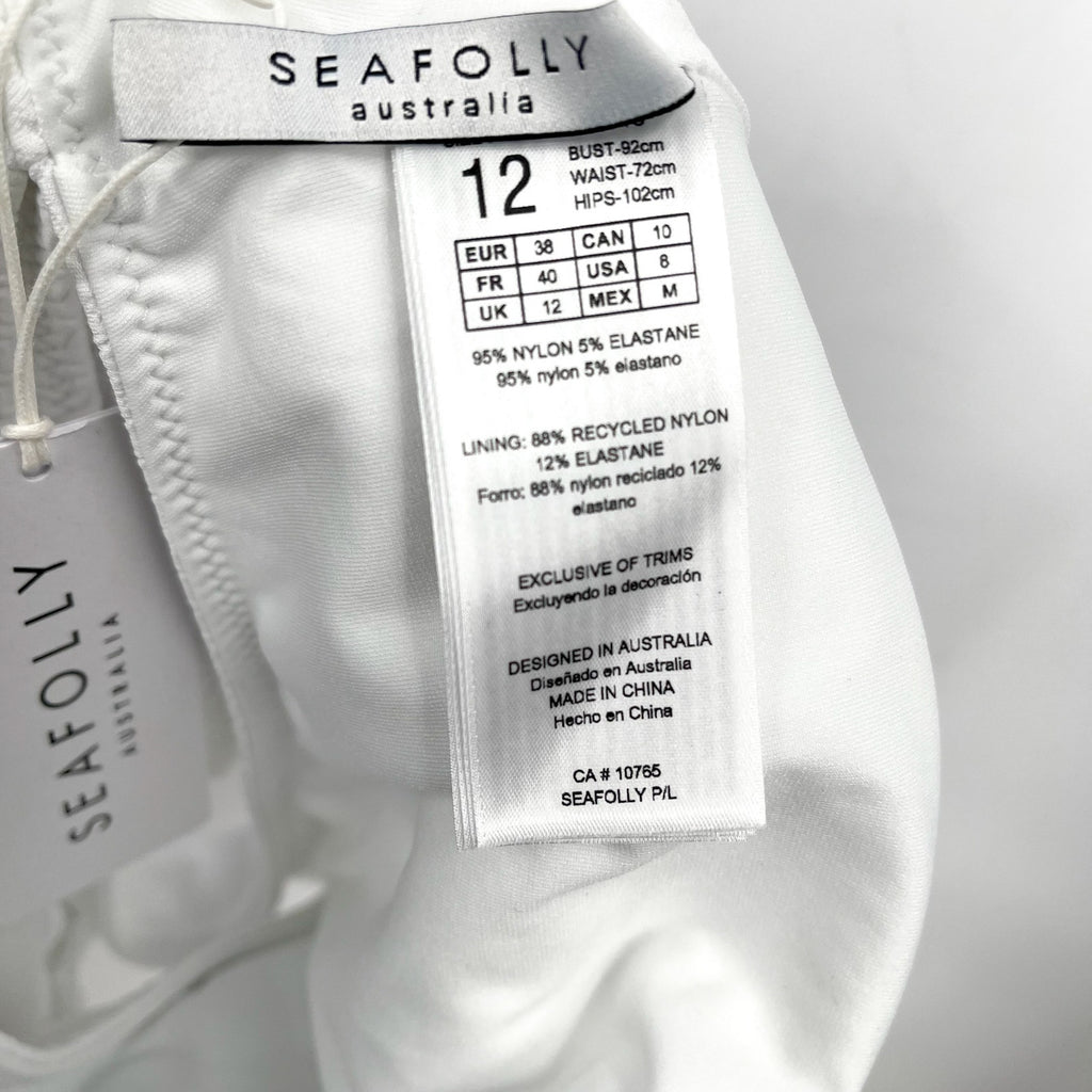 SEAFOLLY Womens Sea Dive Deep V Neck One Piece Swimsuit Size 8 White Stretch NWT