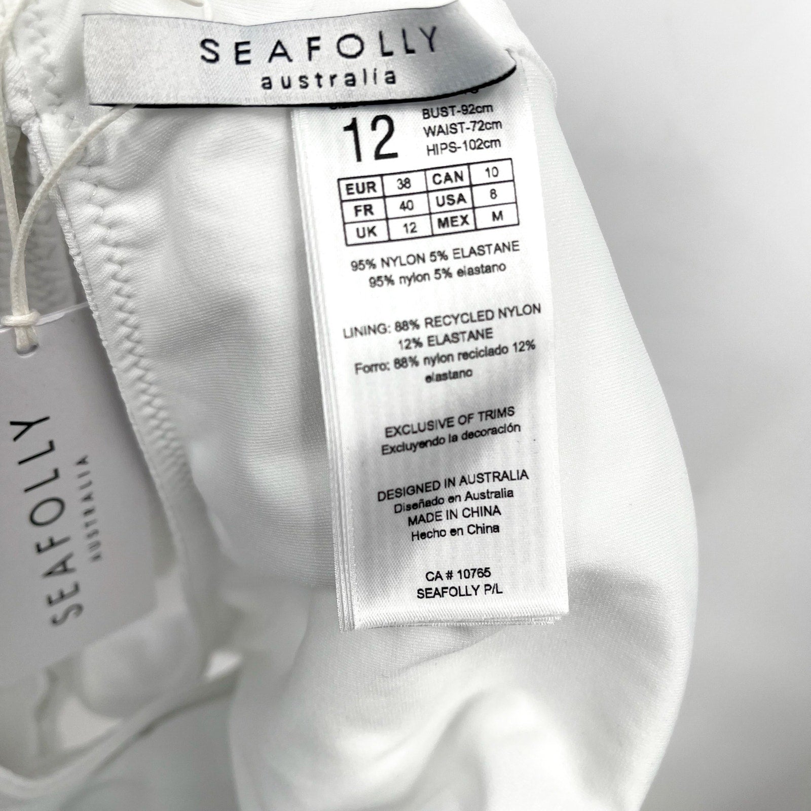 SEAFOLLY Womens Sea Dive Deep V Neck One Piece Swimsuit Size 8 White Stretch NWT