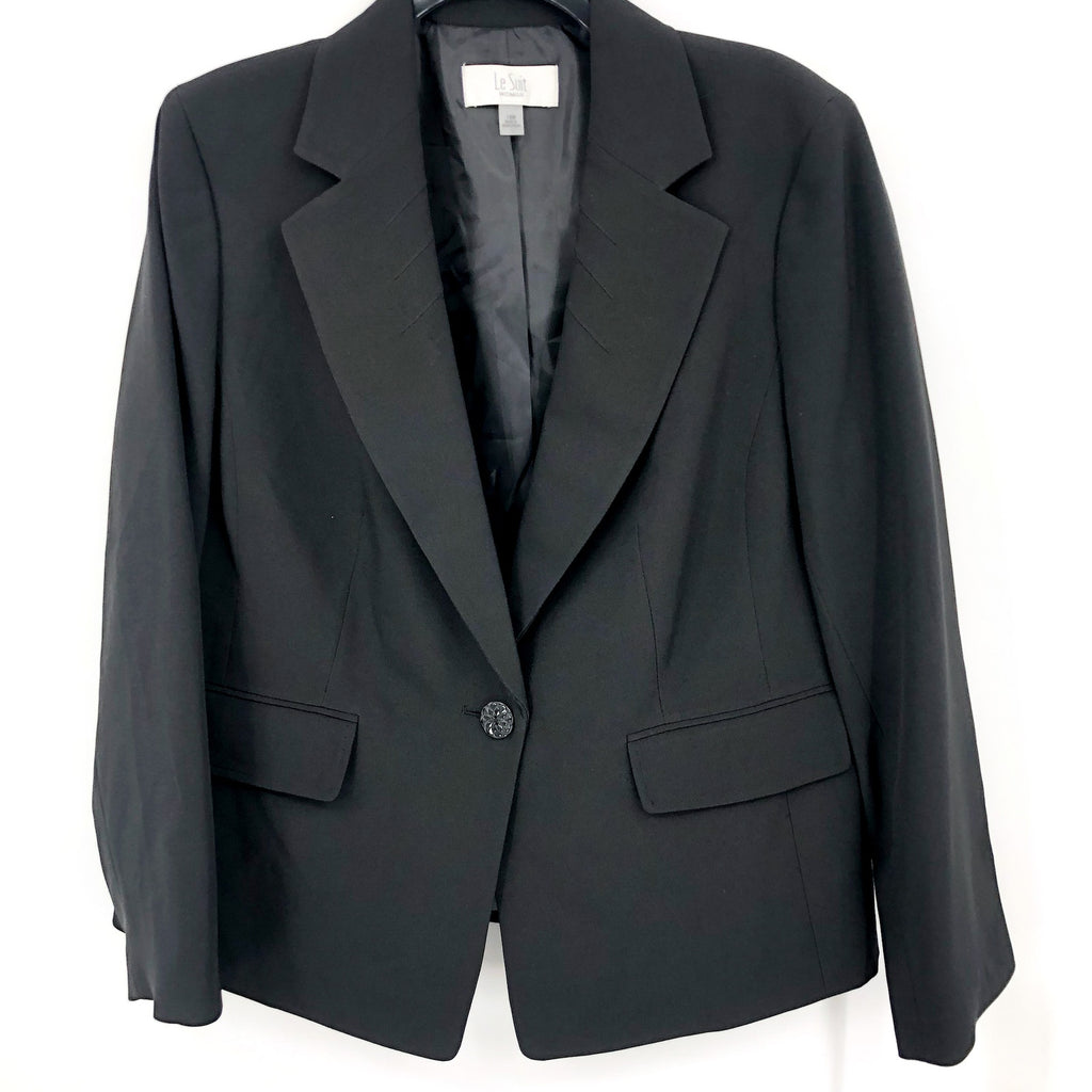 LE SUIT Women's Single Button Blazer Size 14W Black Suit Jacket NWT