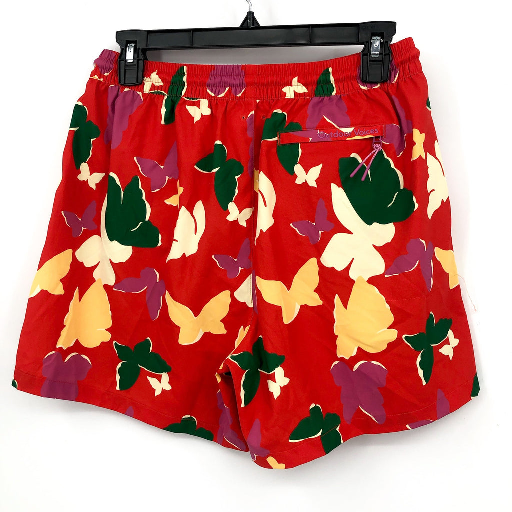 OUTDOOR VOICES Women SolarCool 5" Beach Shorts Small Red Butterfly Floral NWT