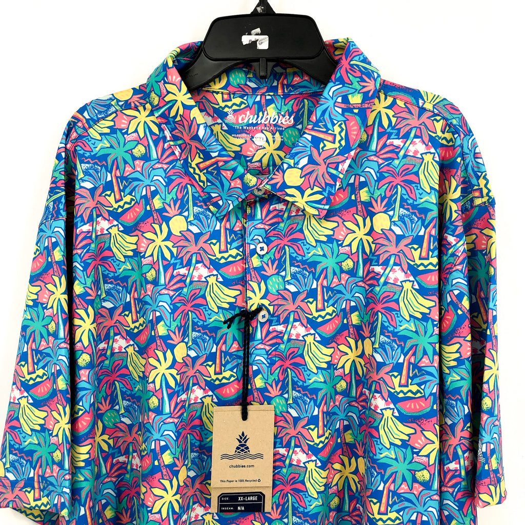 CHUBBIES Mens Performance Polo Shirt XXL Blue Tropical Bunch Short Sleeve NWT