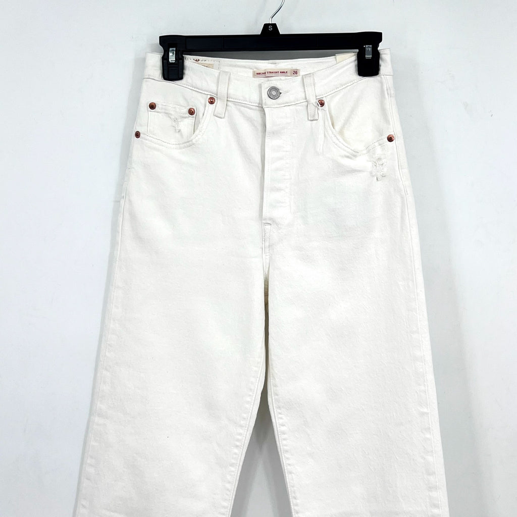 LEVI'S Women's Ribcage Straight Ankle Jeans 26x27 US 2 Cloud White 726930076 NWT