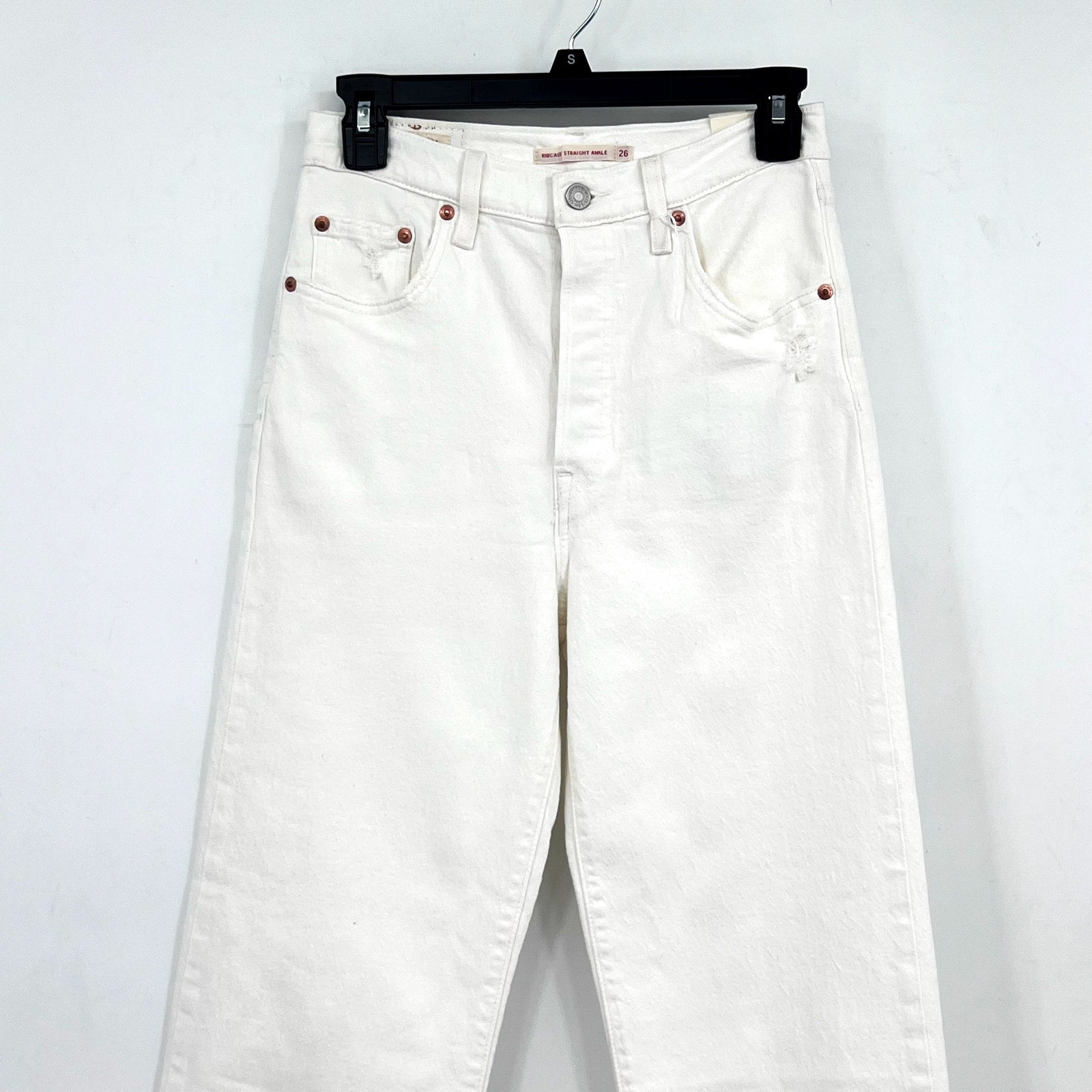 LEVI'S Women's Ribcage Straight Ankle Jeans 26x27 US 2 Cloud White 726930076 NWT