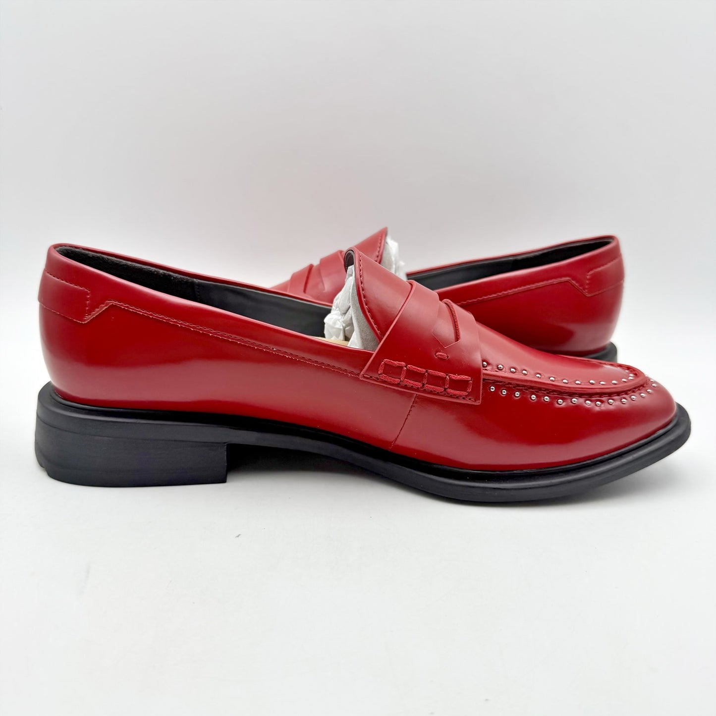 Franco Sarto Womens Eden Studded Loafers US 7 M EU 37 Red Slip On NWOB