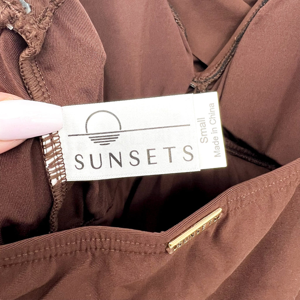 SUNSETS Women's Simone Tankini Top Small Tiki Brown Cross-Over Front Swim NWT