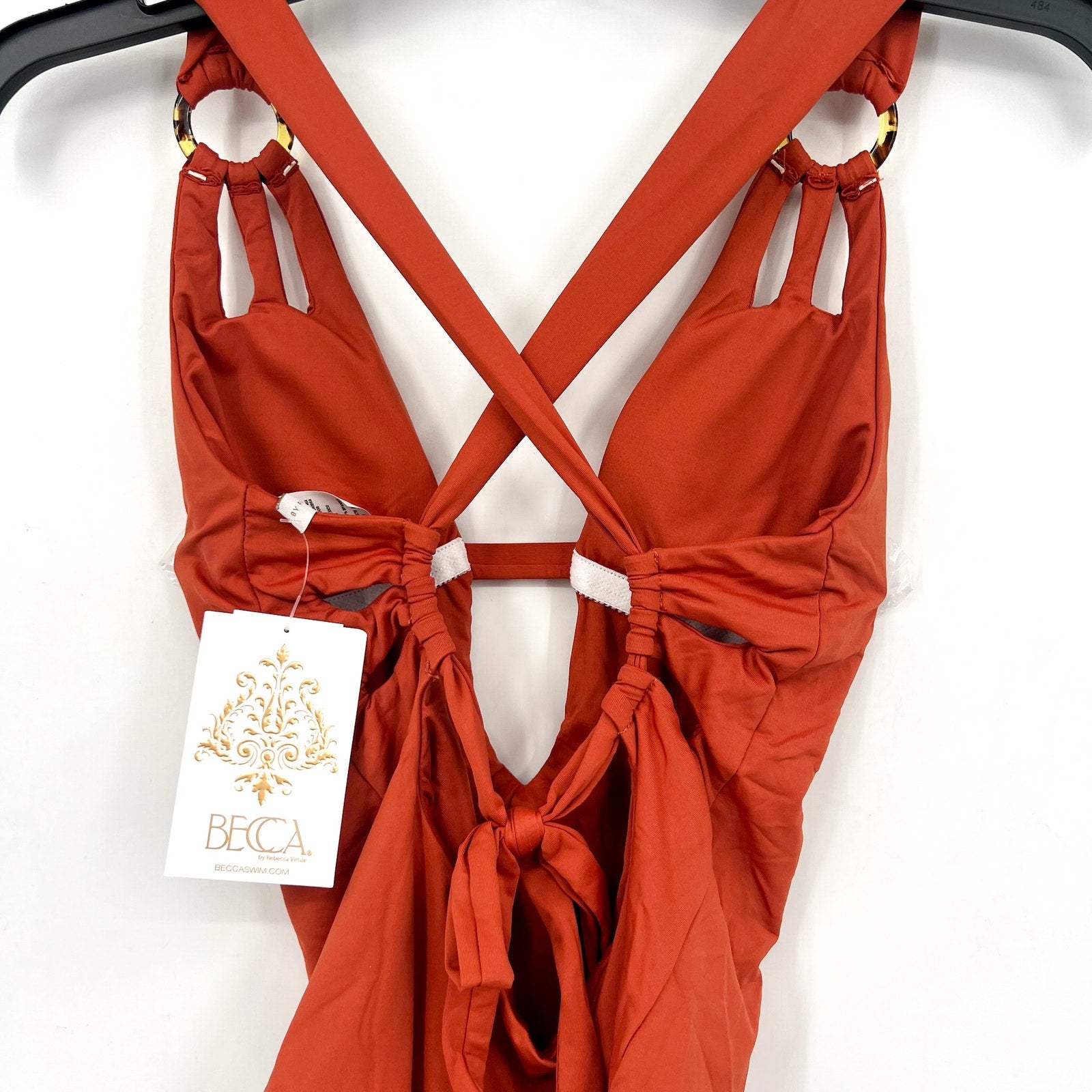 BECCA Womens Skylar Plunge One Piece Swimsuit Small Ginger Orange Color Code NWT