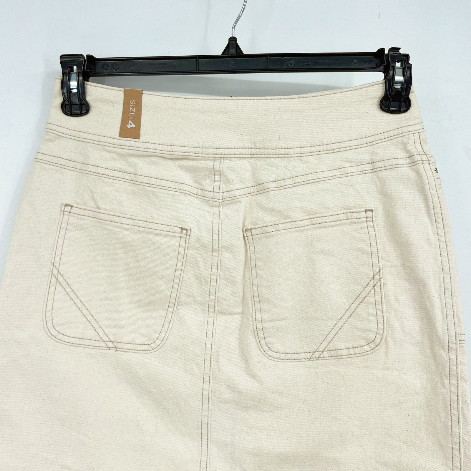 PRANA Womens Broadway Denim Skirt Size 4 Natural Cream Knee Length Stretch NWT