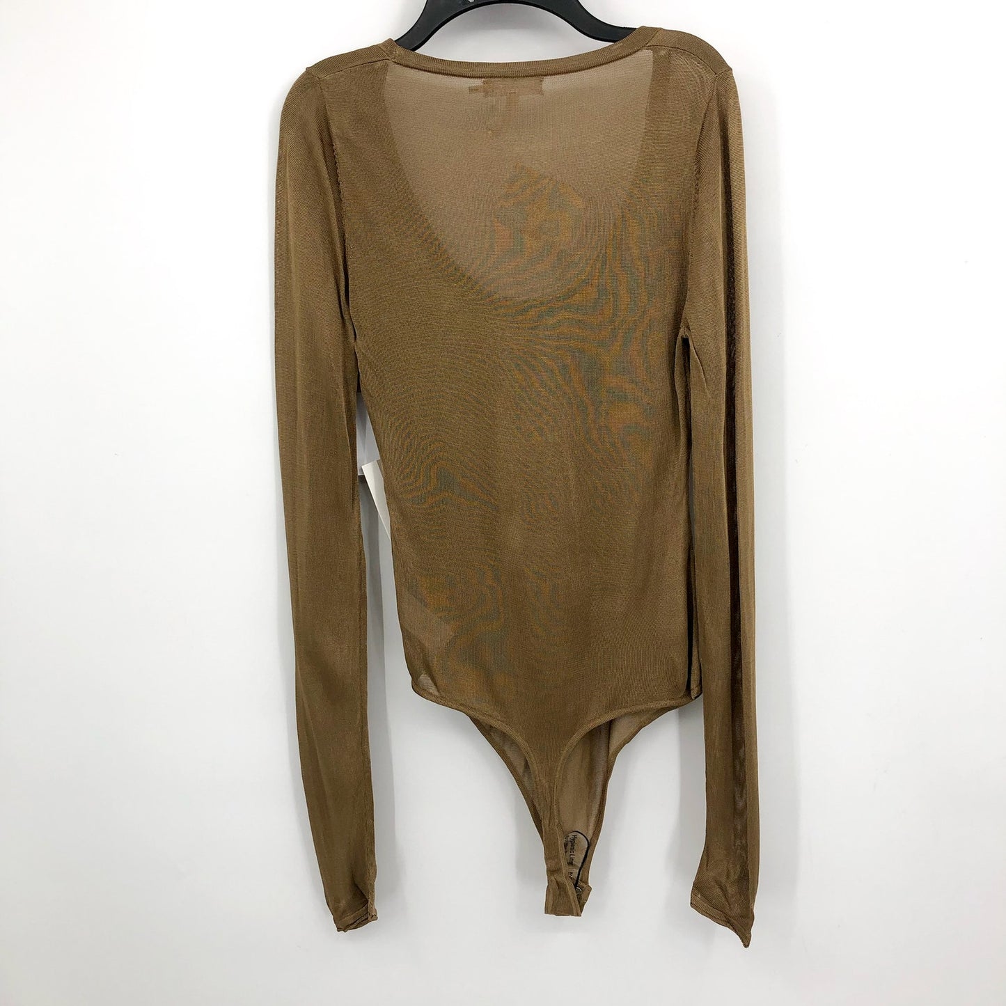 GOOD AMERICAN Scoop Neck Sheer Bodysuit Pale Gold 2 Medium