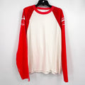 BTFL Men's Crewneck Baseball T-Shirt Medium White Red Vinyl Sleeves NWOT