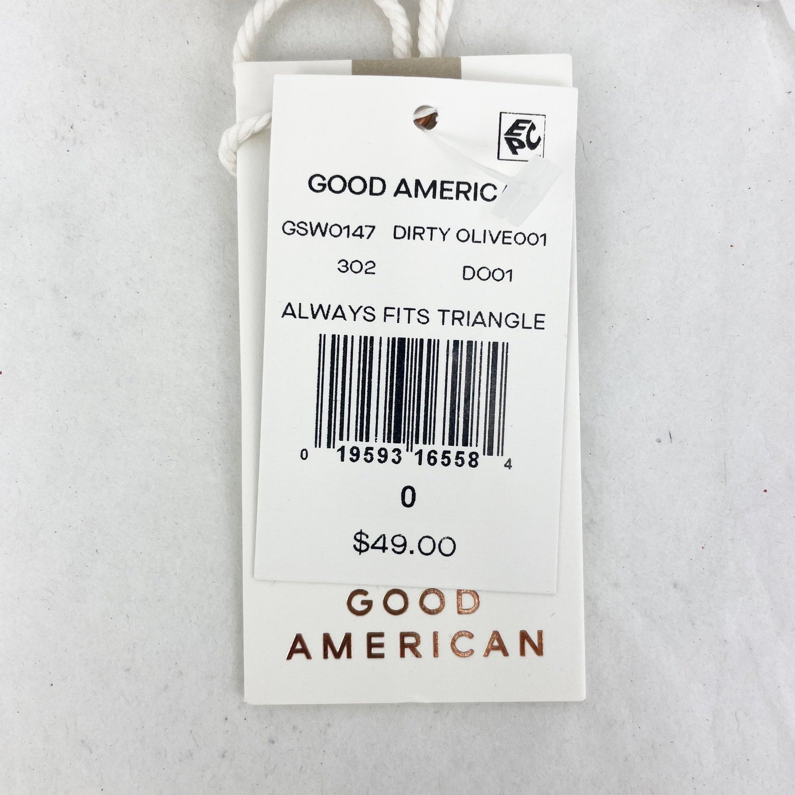 Good American Always Fits Triangle Bikini Top Size 0 XS Swim Dirty Olive NWT