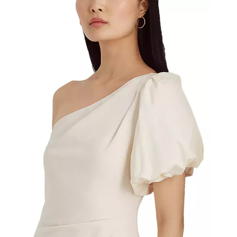 LAUREN RALPH LAUREN Women's One-Shoulder Crepe Cocktail Dress Size 12 Ivory NWT