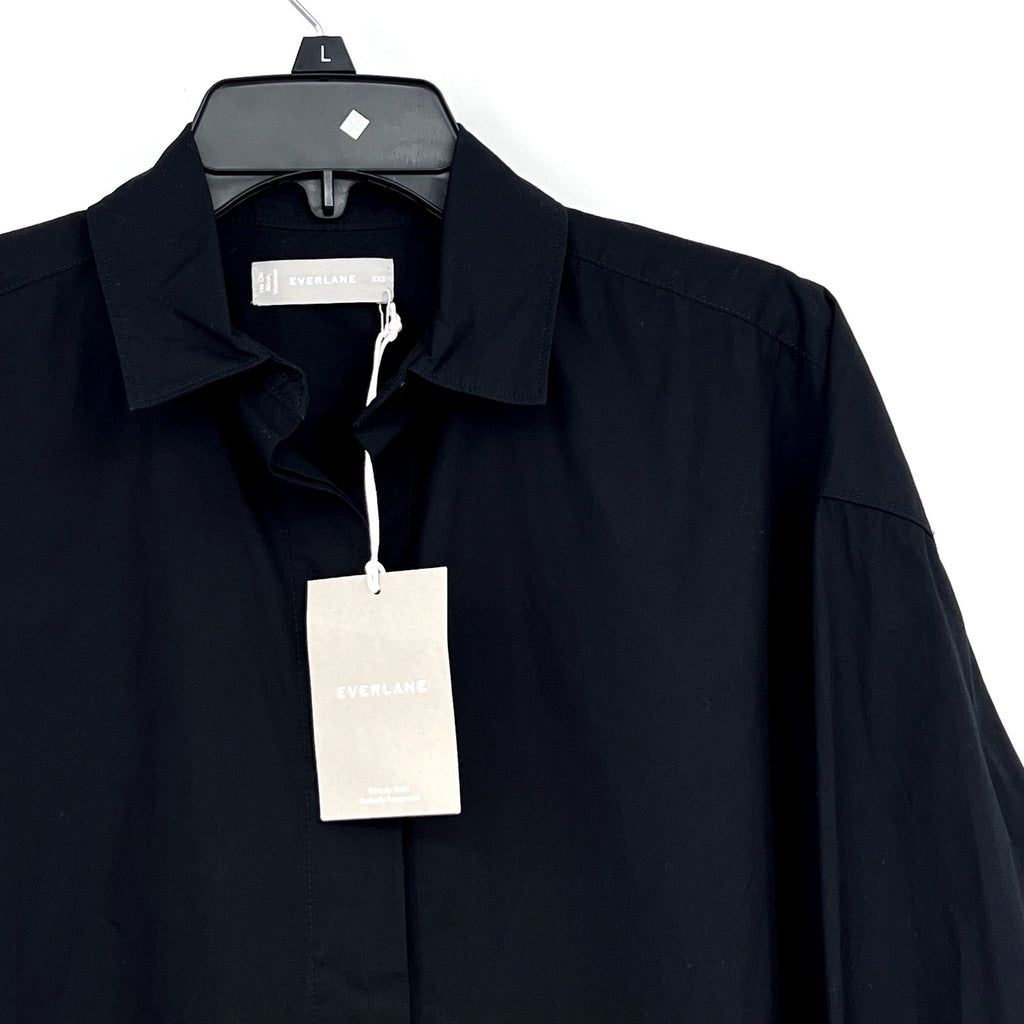 EVERLANE Women's The Oversized Poplin Shirt XXS Black Cotton Long Sleeve NWT