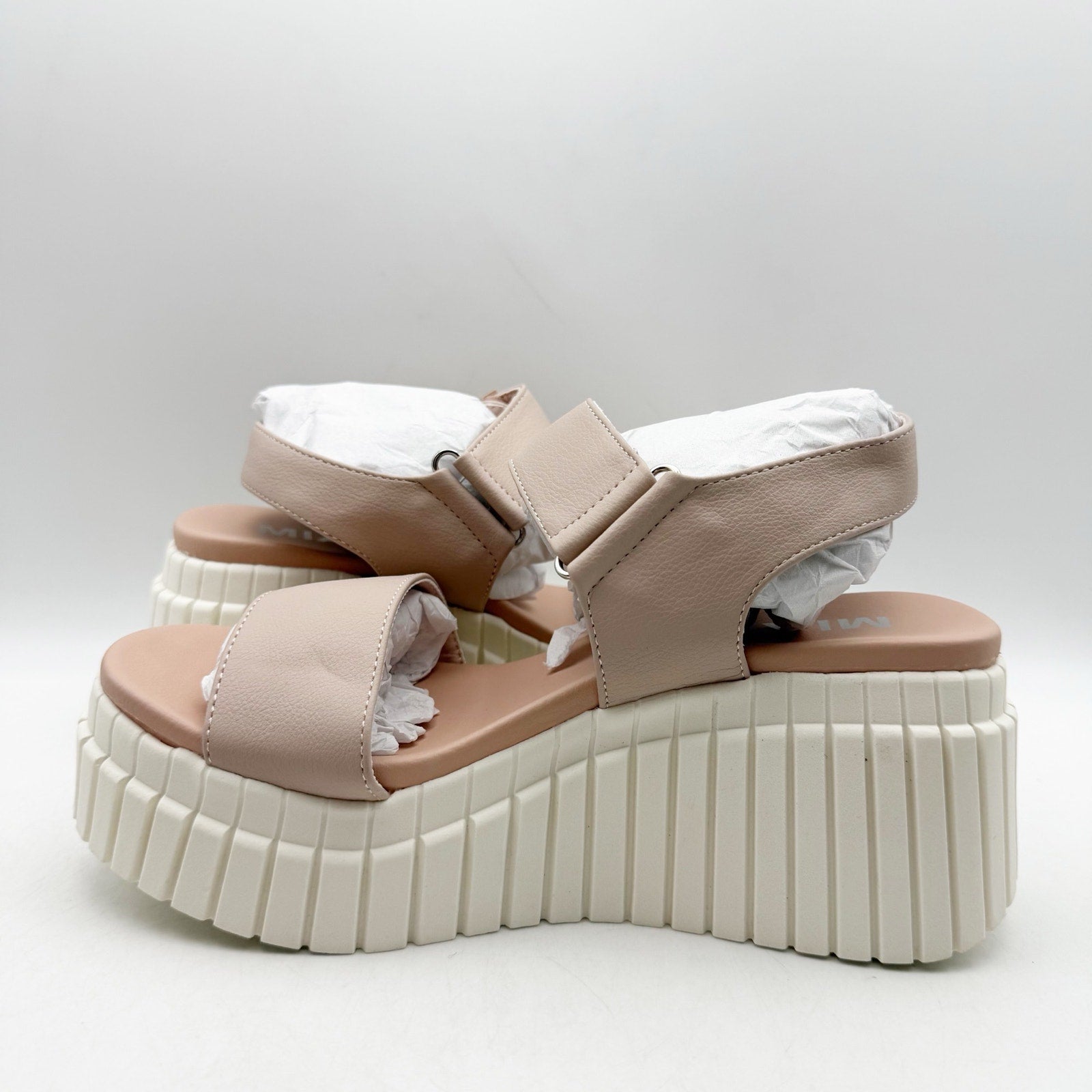 MIA Womens Yuri Wedge Sandals US 6 Taupe Beige Vegan Leather NWOB