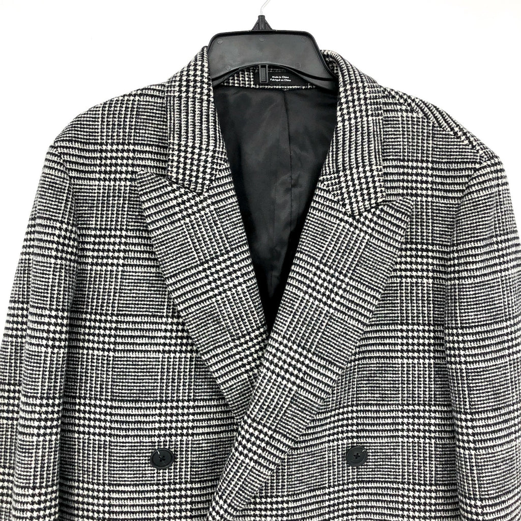 NORDSTROM Mens Overcoat Medium Black White City Glenn Plaid Wool Blend NWT
