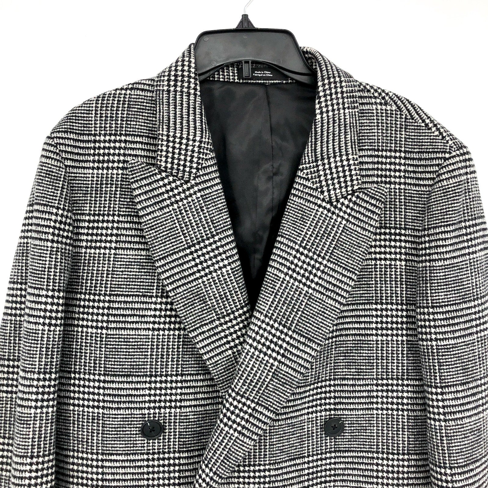 NORDSTROM Mens Overcoat Medium Black White City Glenn Plaid Wool Blend NWT