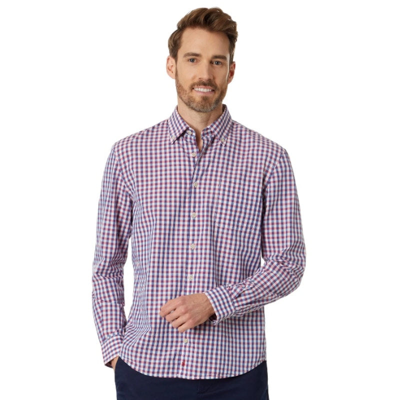 JOHNNIE O Mens Abner Hangin’ Out Button Up Shirt XL Malibu Red Plaid NWT