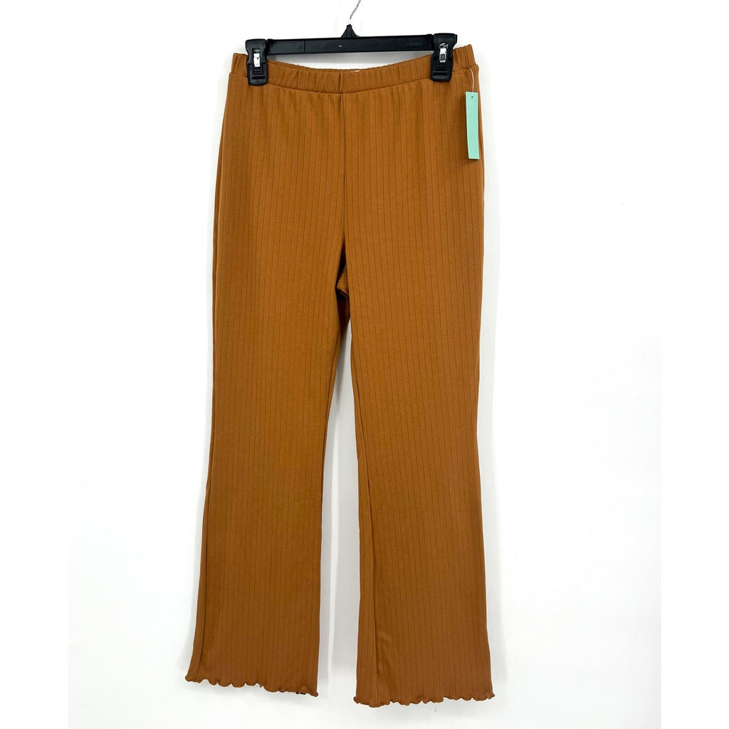 ABOUND Women's Ribbed Flared Leg Pull On Pants Small Tan Dale NWT