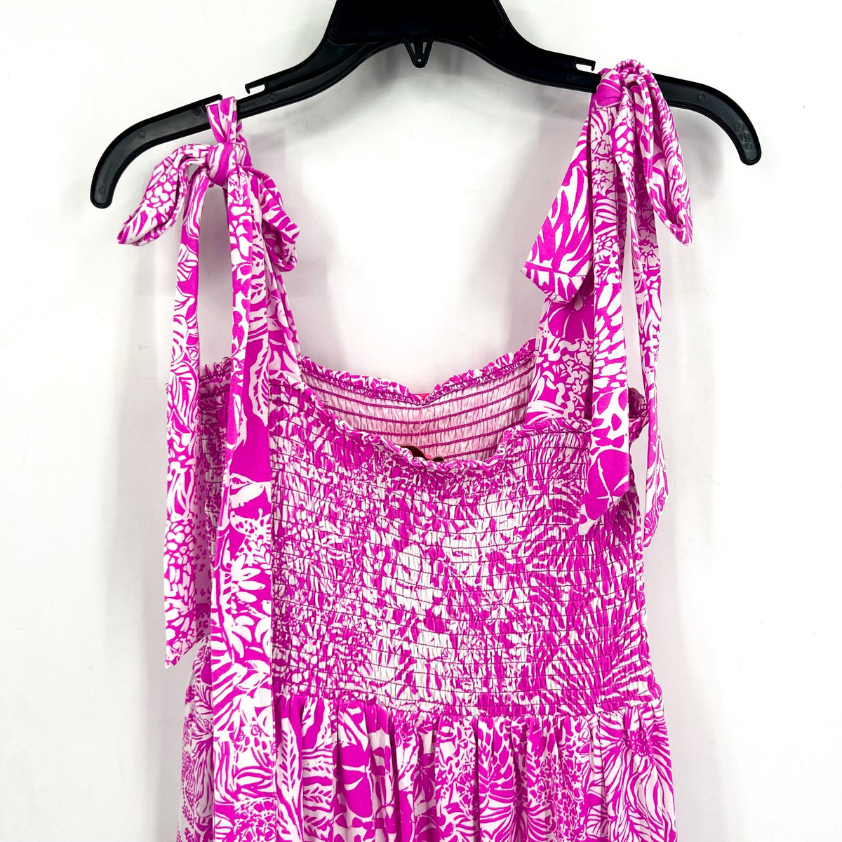 LILLY PULITZER Womens Rivera Smocked Romper Medium Purple White Swipe Right NWT