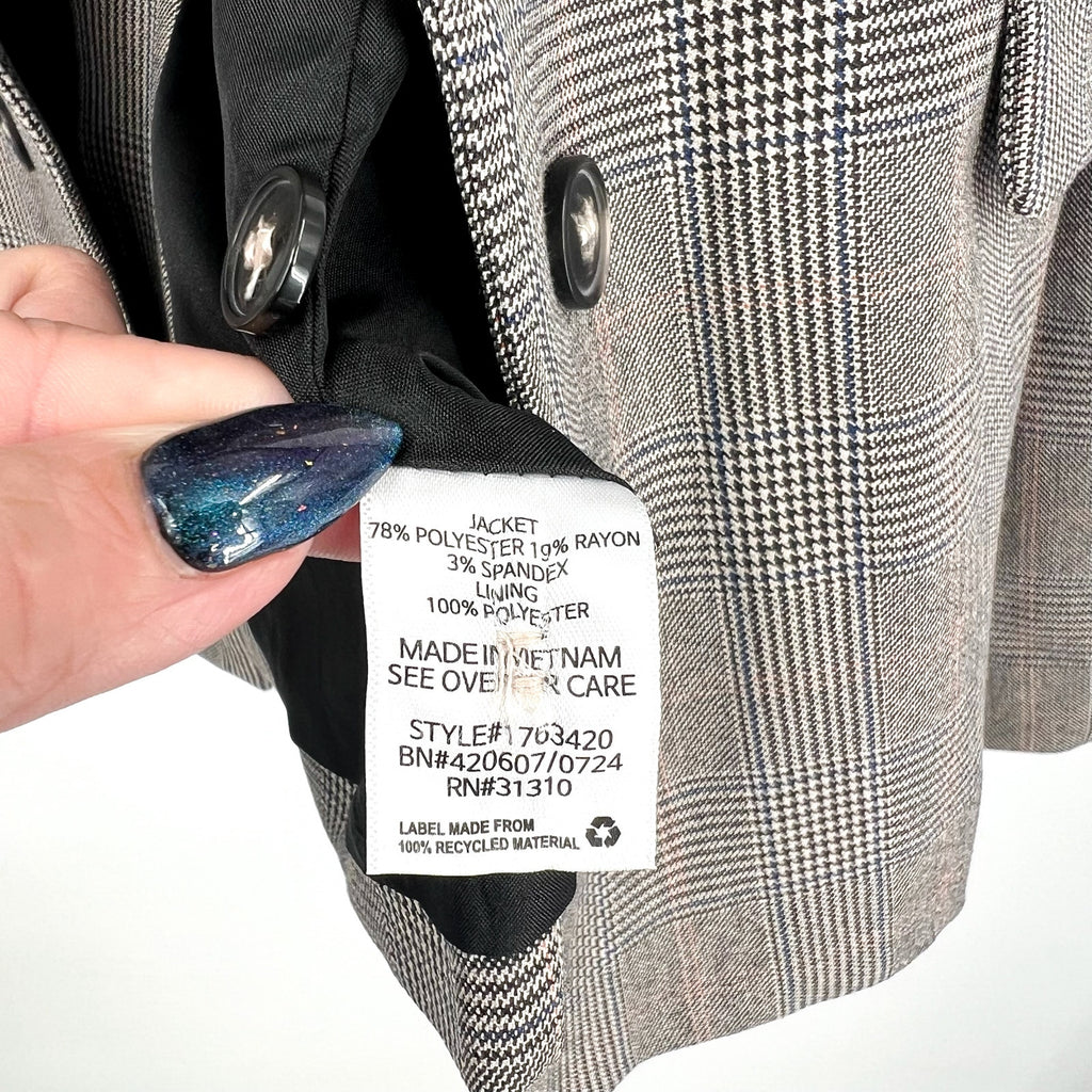 FORTUNE + IVY Womens Double-Breasted Blazer Small Glen Plaid Grey Multi NWOT
