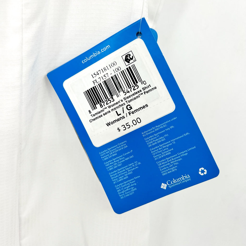 COLUMBIA Women's PFG Tamiami Shirt Large White Sleeveless Omni Shade NWT