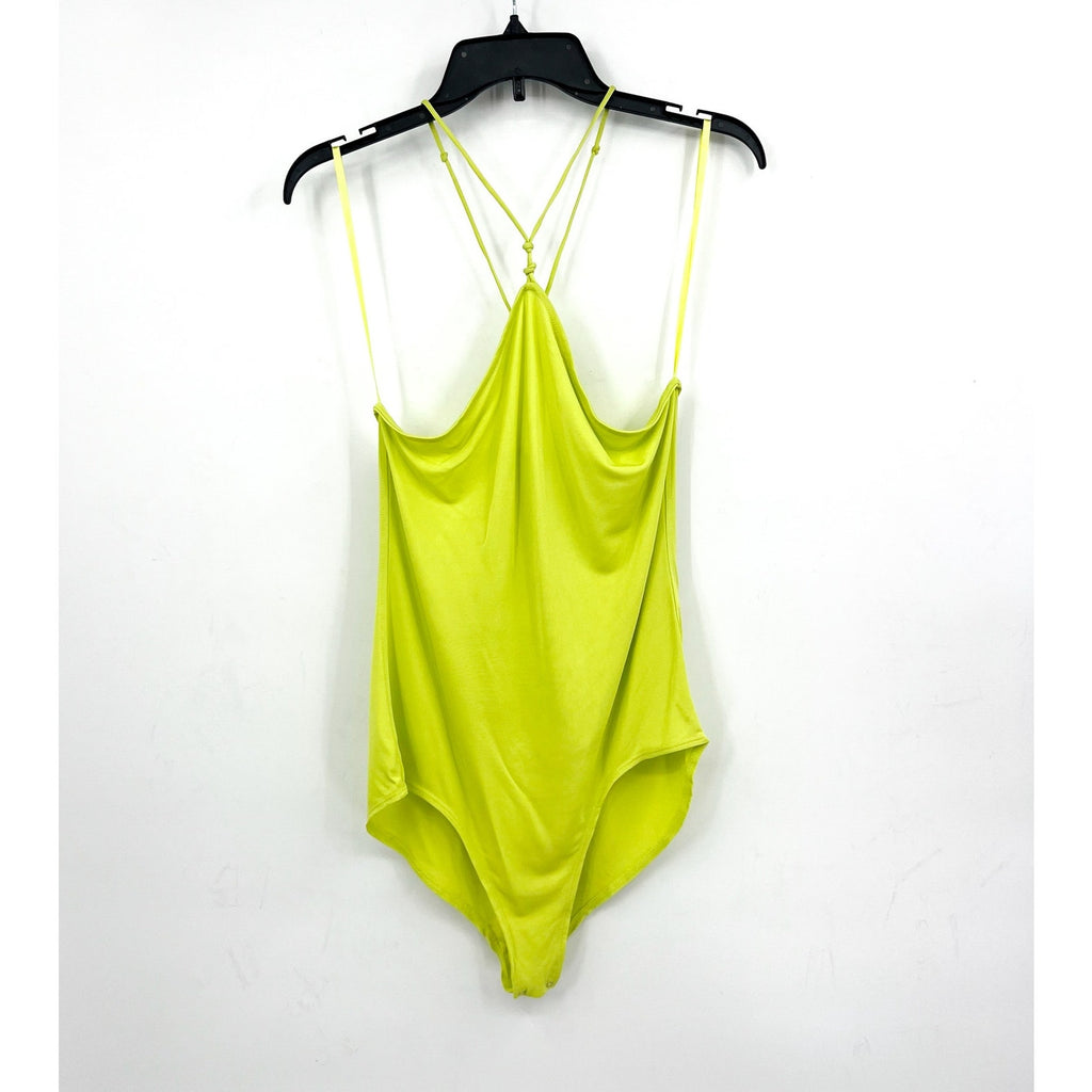  FRAME Women's Delicate Knot Tank Bodysuit Medium Flash Lime Green NWOT