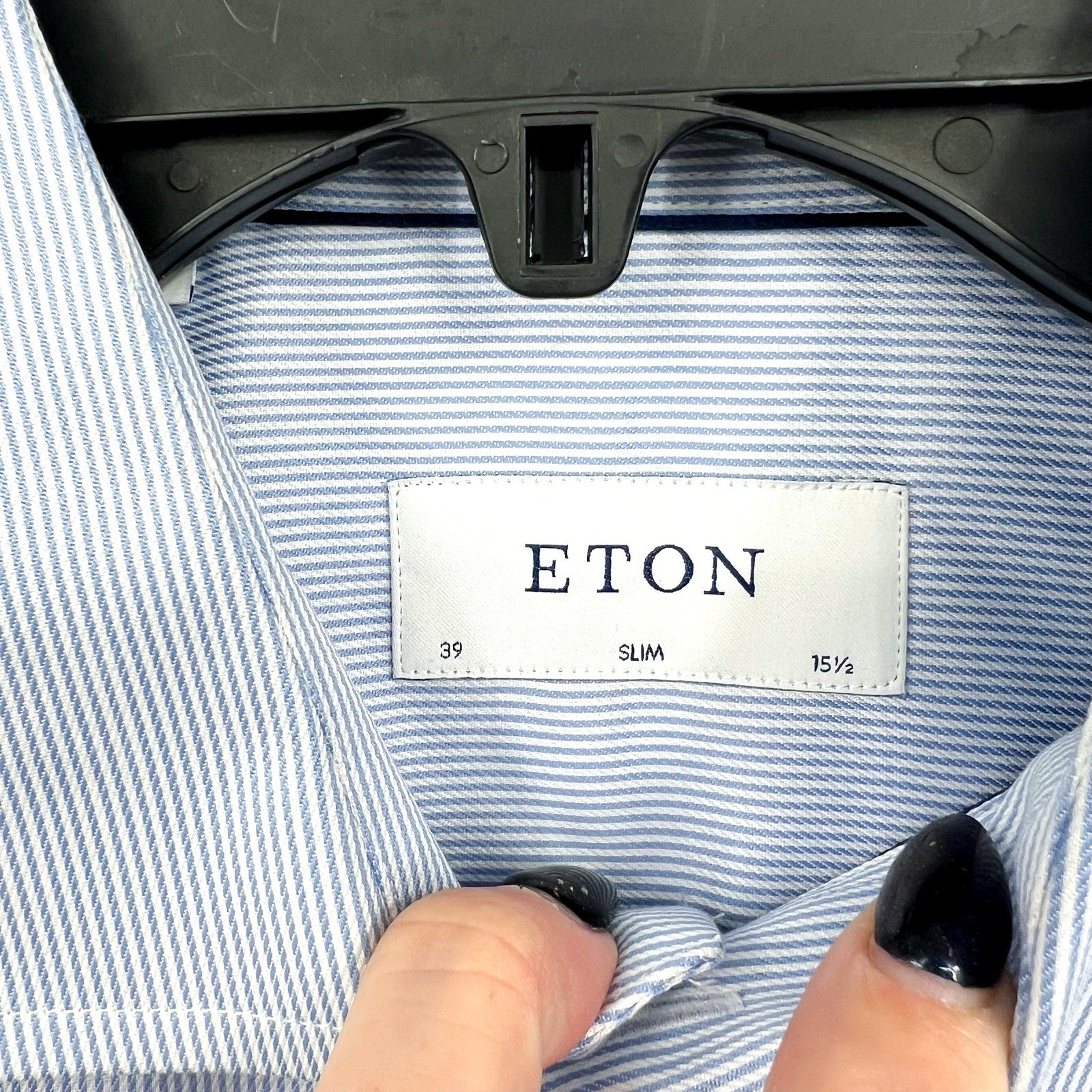 ETON Men's Slim Fit Poplin Thin Stripe Dress Shirt Size 39/15.5 Blue White NWOT