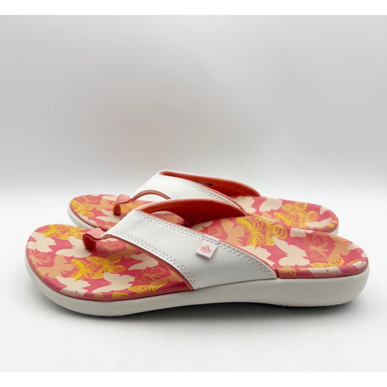 Spenco Women's Yumi Butterfly Sandals US 9 WIDE White Pink Coral Flip Flop NWT